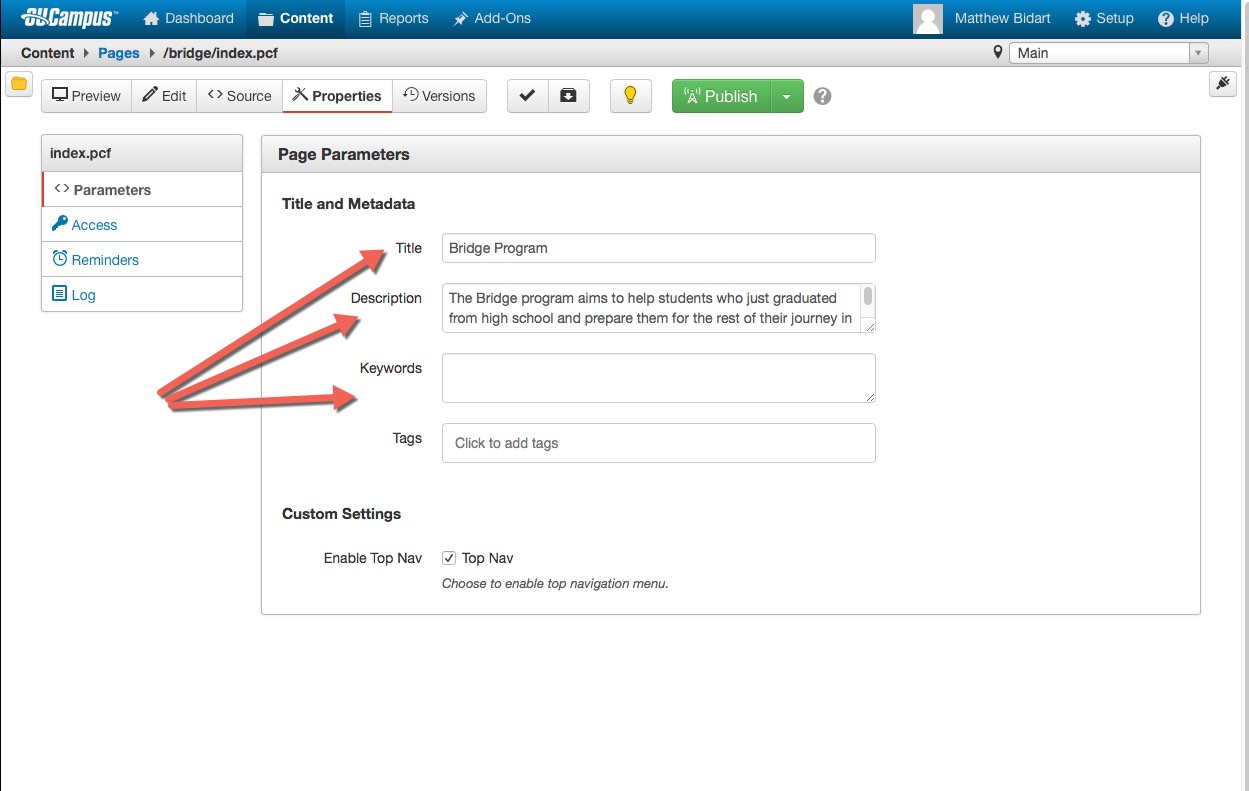 An arrow pointing to multiple fields relating to title