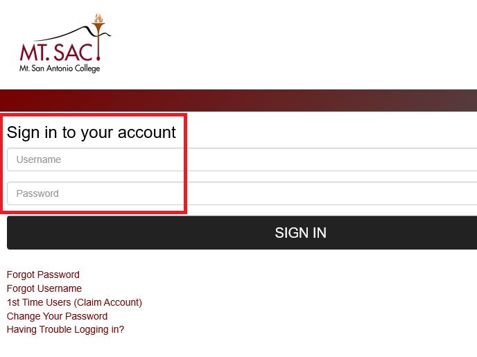 Log in to Mt. SAC Portal