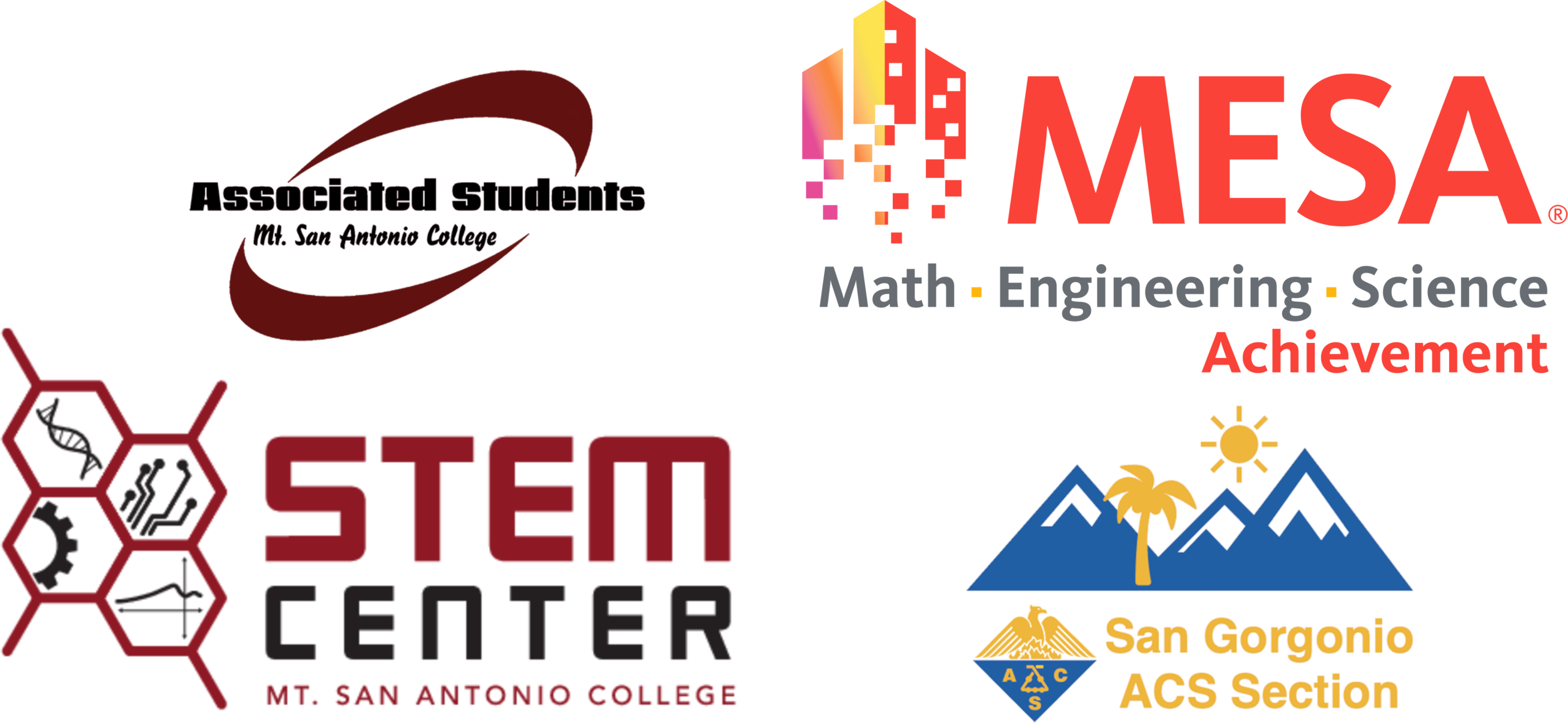ACS-San Gorgonio Section logo, MESA Program, STEM Center, and Mt. SAC Associated Students Logo