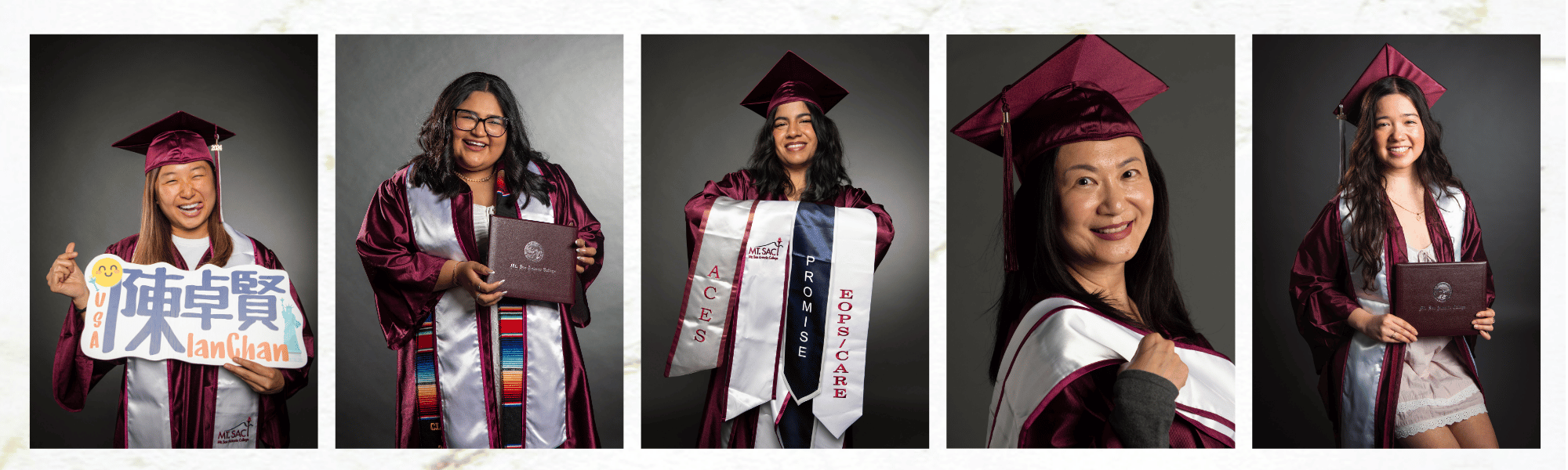 5 images of graduates portraits 