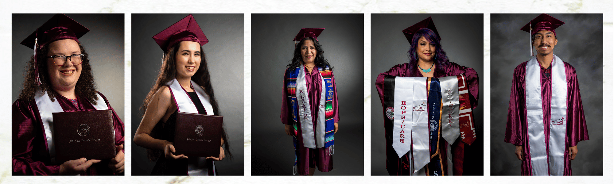 5 images of graduates portraits 
