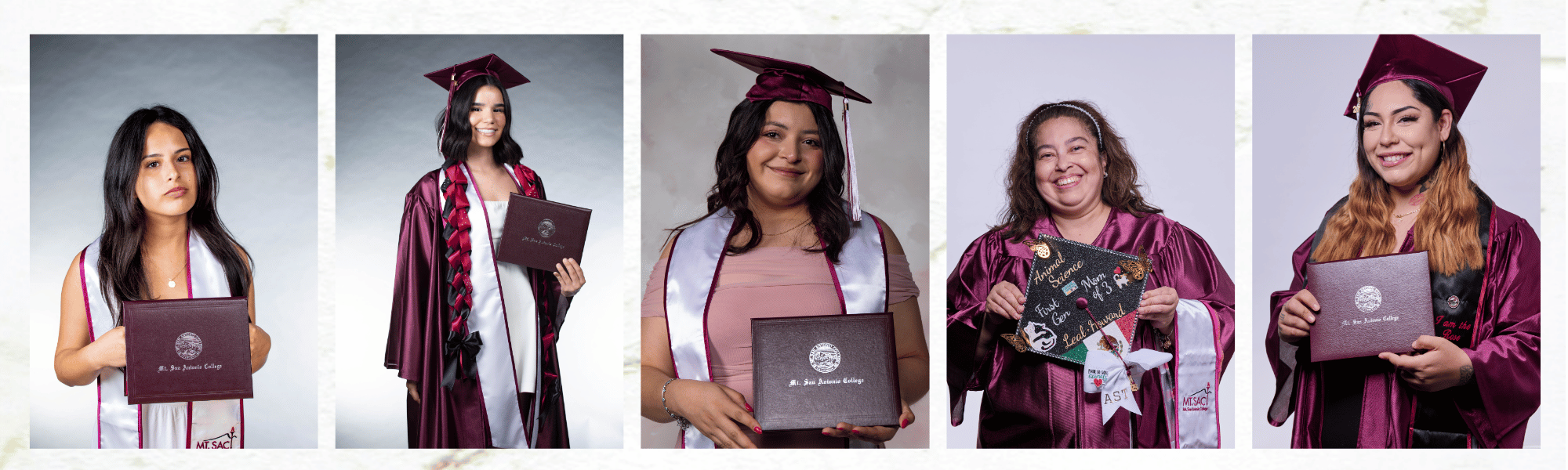 5 images of graduates portraits 