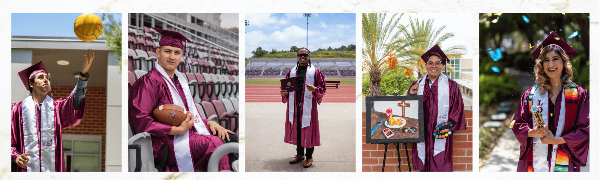 5 images of graduates portraits 