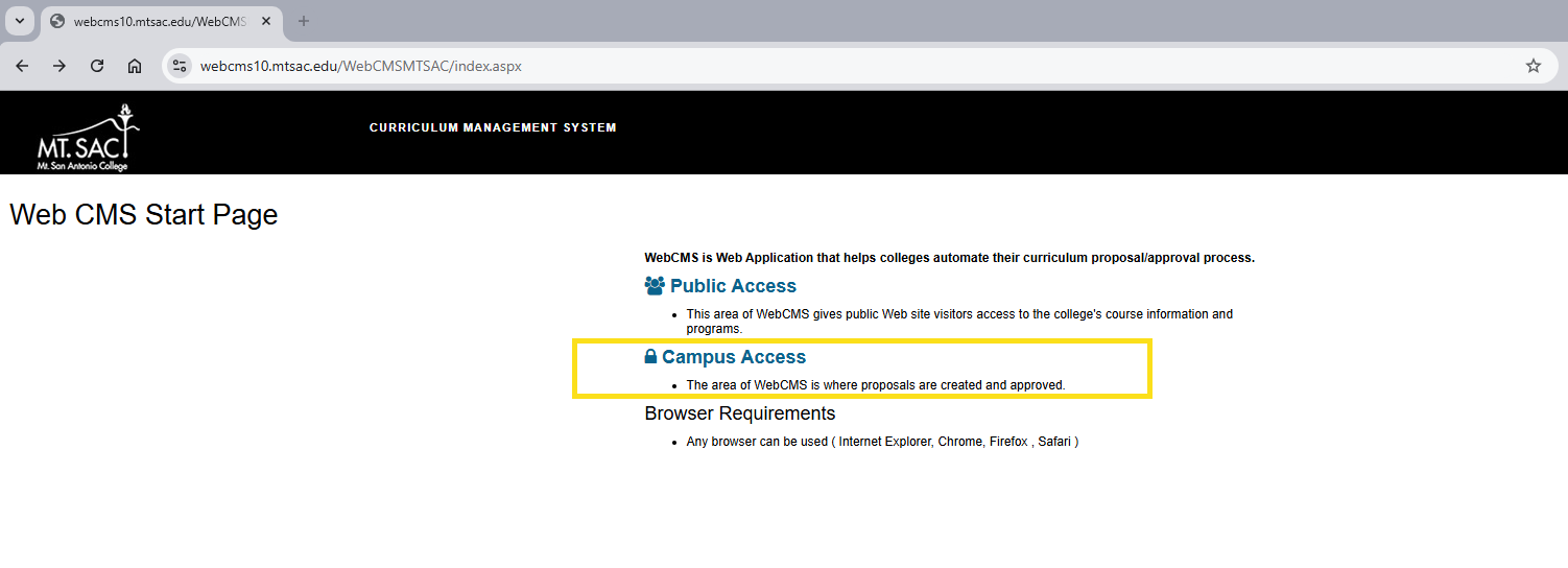 Log into WebCMS Campus option