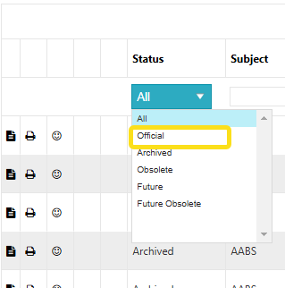 There is a pull down menu under "status" that allows you to filter to only official courses, which is highlighted here. 