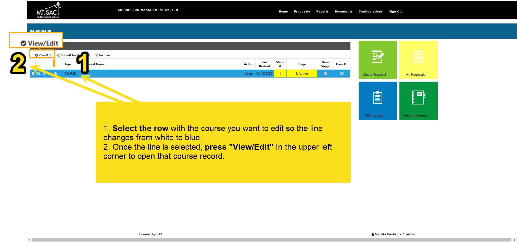 in webcms select course row and then select view/edit in upper left corner