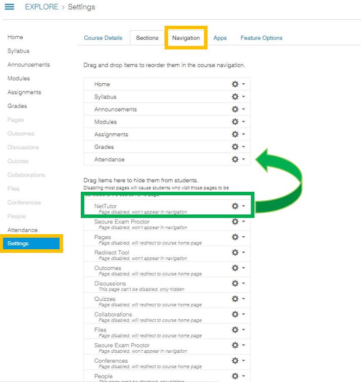 Menu to add nettutor to Canvas