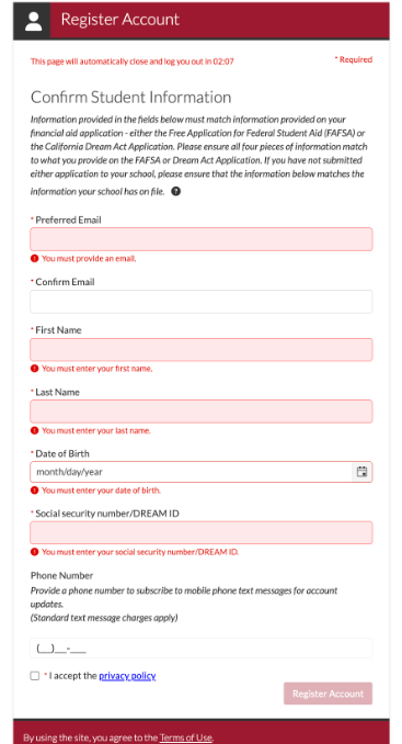 Figure 2 - Confirm Student Information