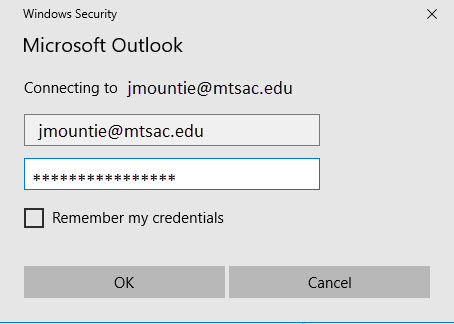 Outlook Client login box