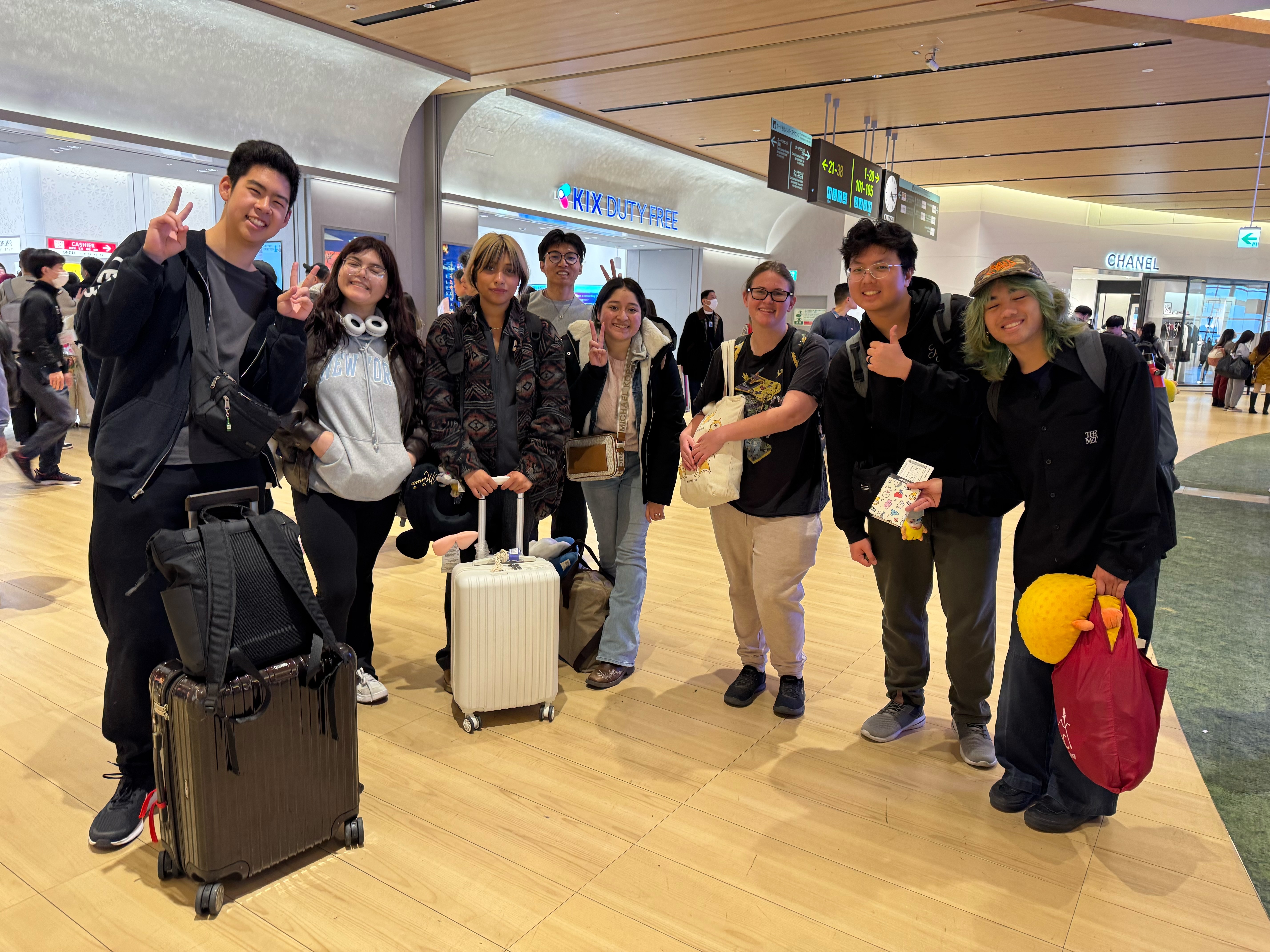 Students at the airport in Osaka, Japan