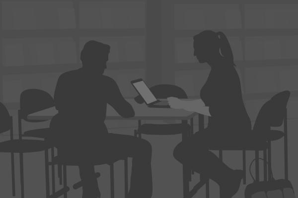 Illustration of students studying in library