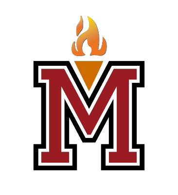 The college spirit mark featuring a block M and flames