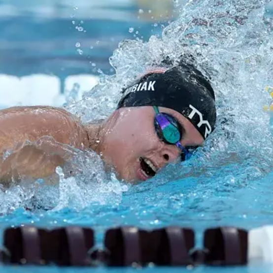 Team USA swimmer Katie Kubiak competes in an event.