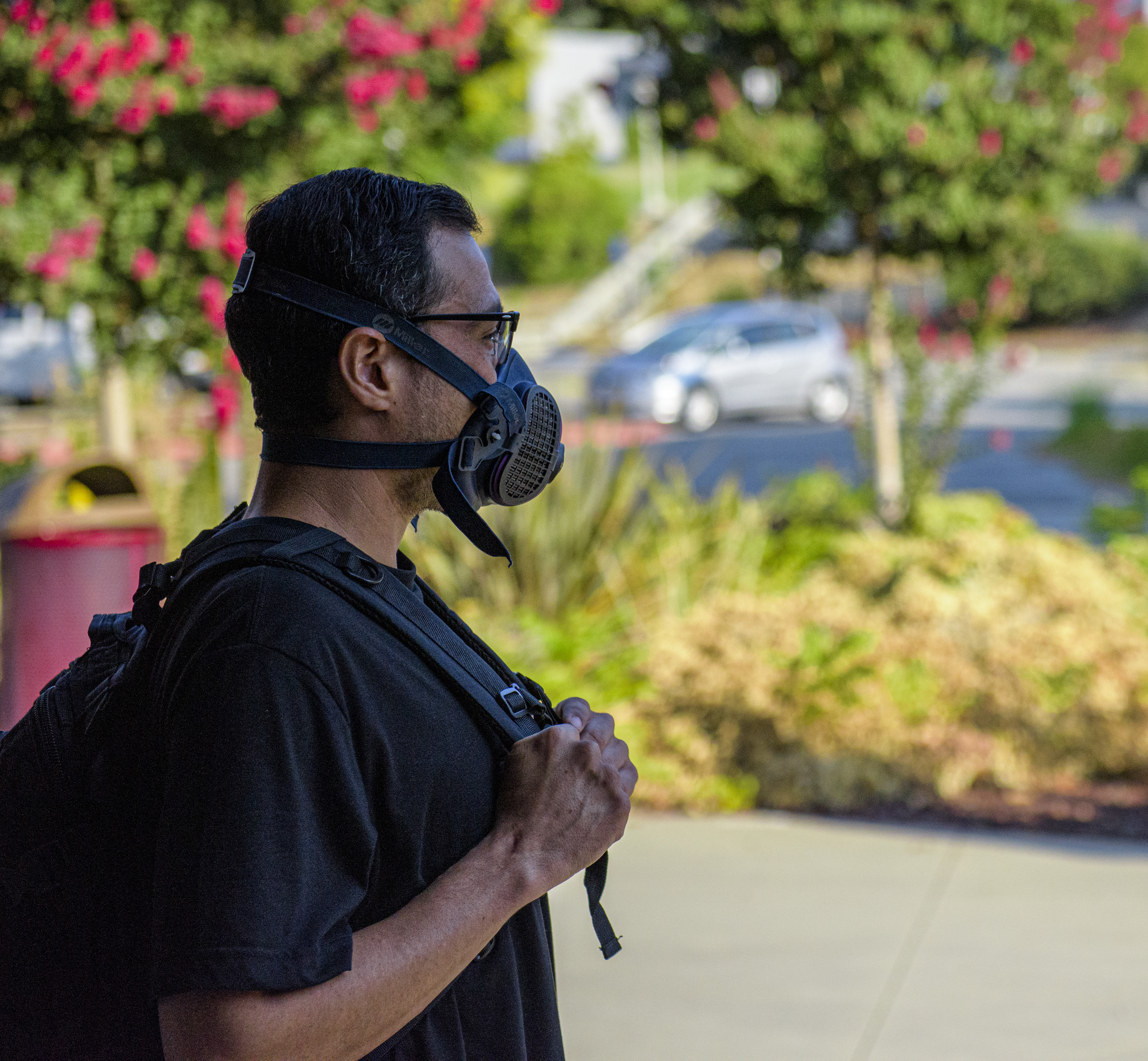 Student wearing mask on campus