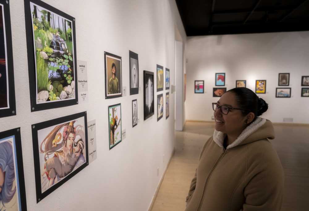 Julia Leon looks at the koi pond piece