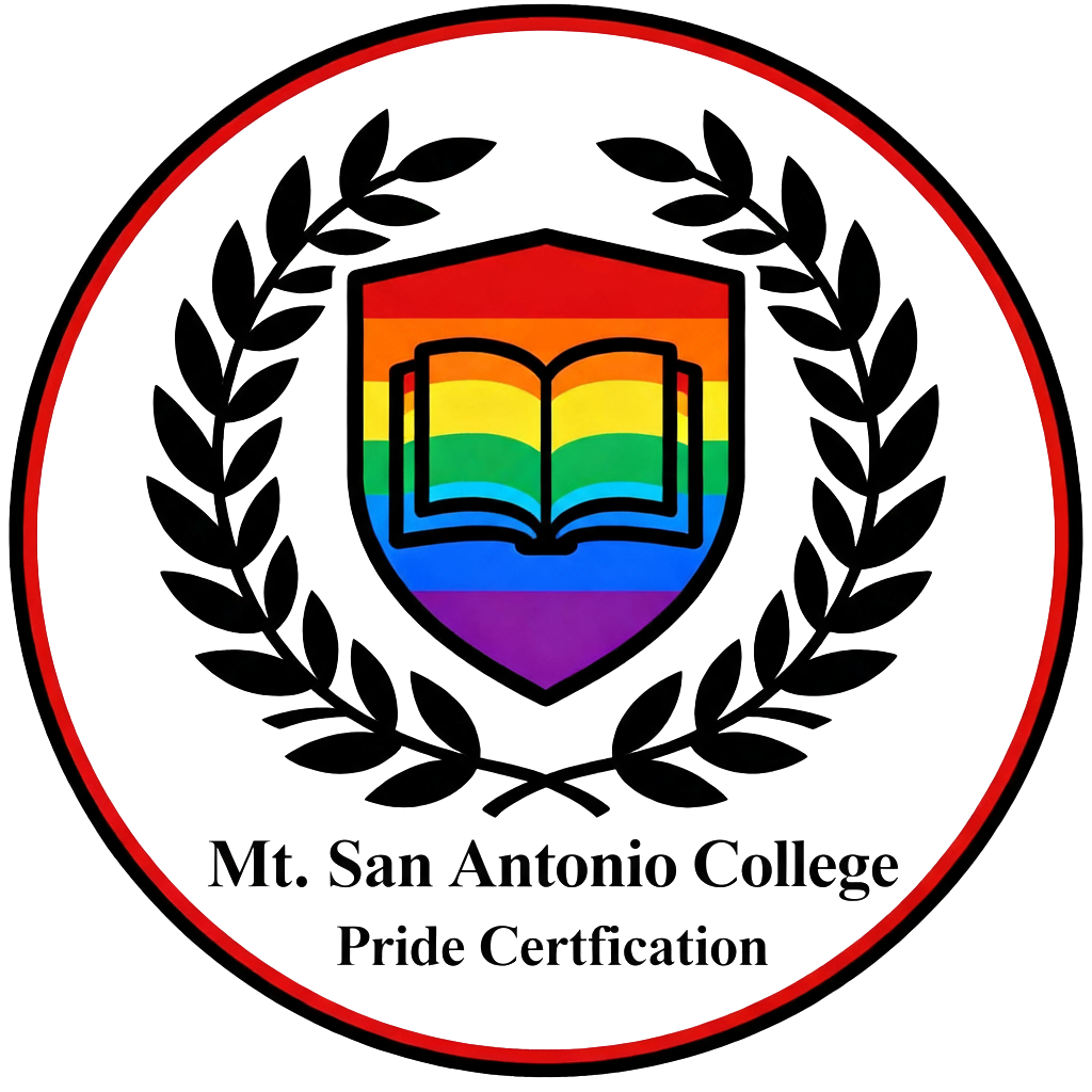 A rainbow heart with laurels. Mt. SAC Pride Certification Pride Certificate Logo