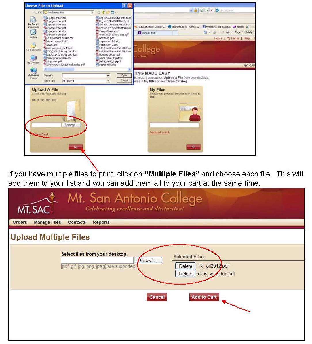 If you have multiple files to print, click 'multiple files,' and upload them individually.