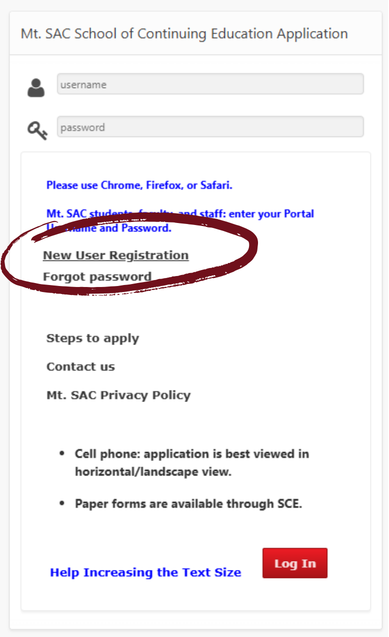 Screenshot of the ‘New User Registration’ button on the application page