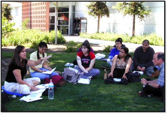 Lisa teaching outside building 6